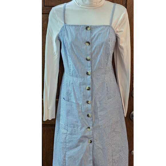 ASOS Blue Striped Button Up Spaghetti Strap Dress w/ Pockets (Women's Size 6 US) - Picture 1 of 7